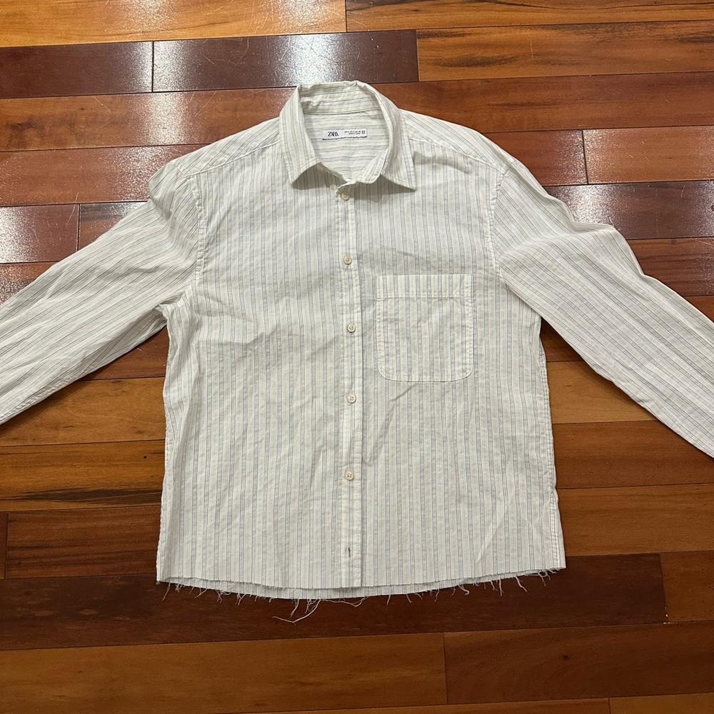 Zara Men's Casual Striped Cream Shirt